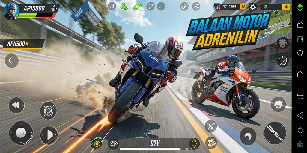 Tampilan gameplay balapan motor yang seru dan menegangkan.