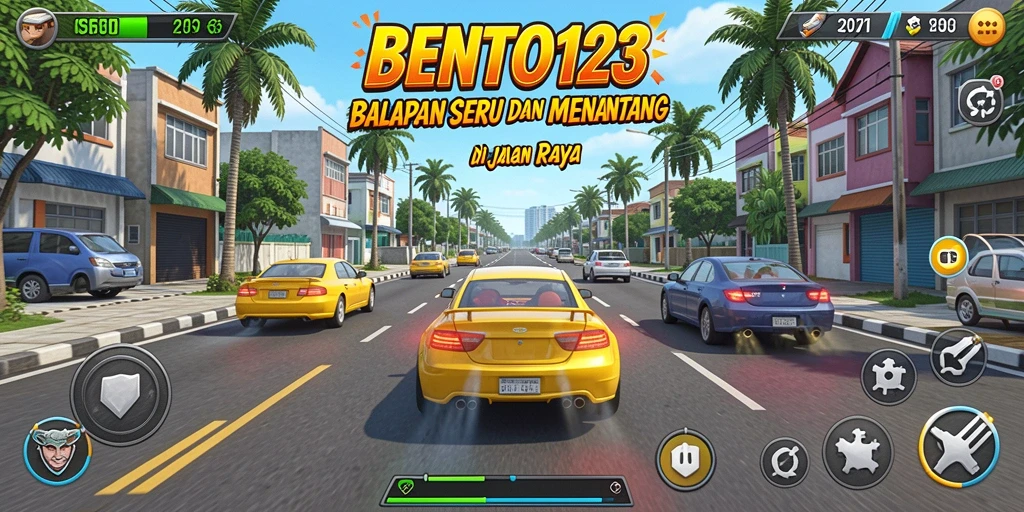 Tampilan gameplay BENTO123 yang penuh aksi dalam balapan.