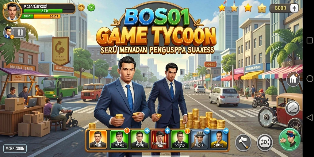 Tampilan gameplay menarik dari BOS01 yang menggambarkan strategi Tycoon.