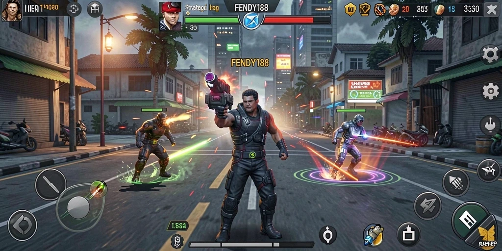Tampilan gameplay yang penuh aksi dan strategi di FENDY188.