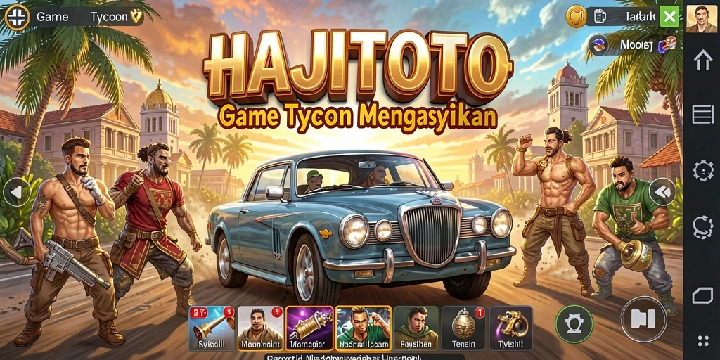 Tampilan gameplay <strong>HAJITOTO</strong> yang menampilkan proses pengelolaan bisnis.