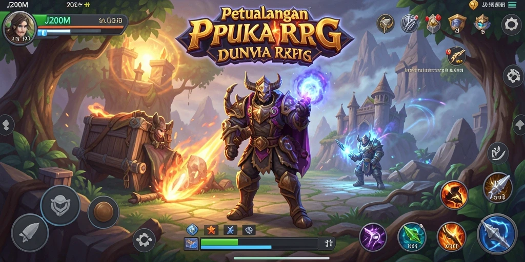 Tangkapan layar utama J200M menampilkan aksi RPG yang mendebarkan.