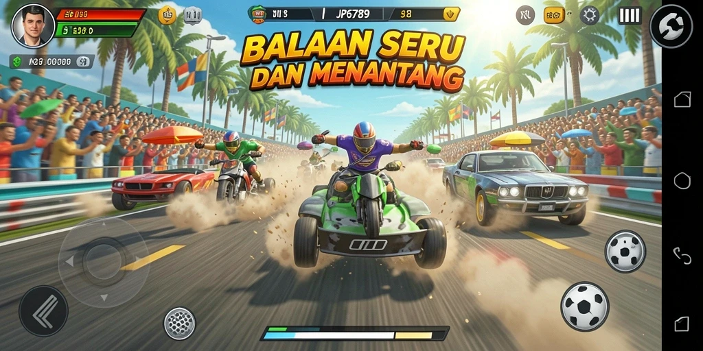 Screenshot gameplay JP6789 yang menunjukkan aksi balapan mendebarkan.