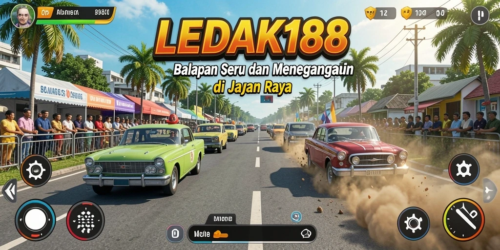 Gameplay LEDAK188 dengan balapan seru dan mobil kustom.