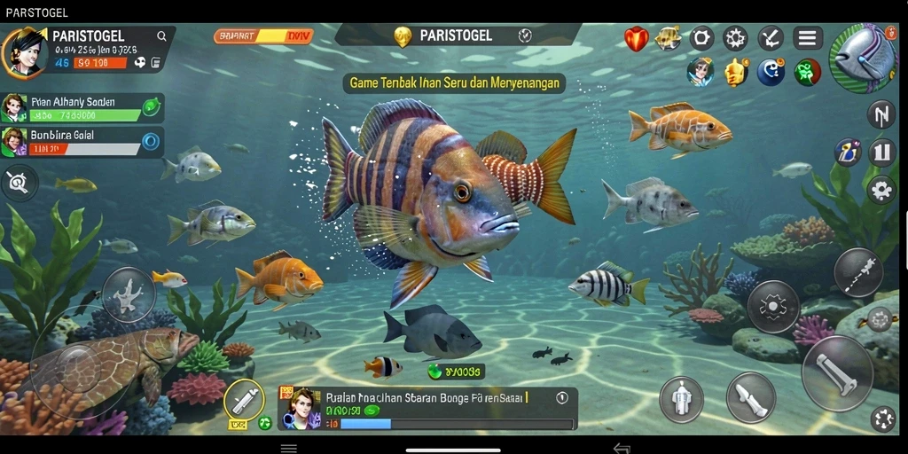 Tampilan gameplay seru dalam PARISTOGEL saat menembak ikan.
