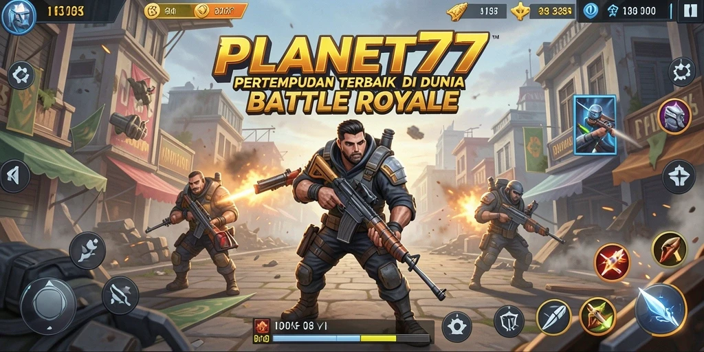 Tampilan gameplay epik dari PLANET77 dalam pertempuran Battle Royale.