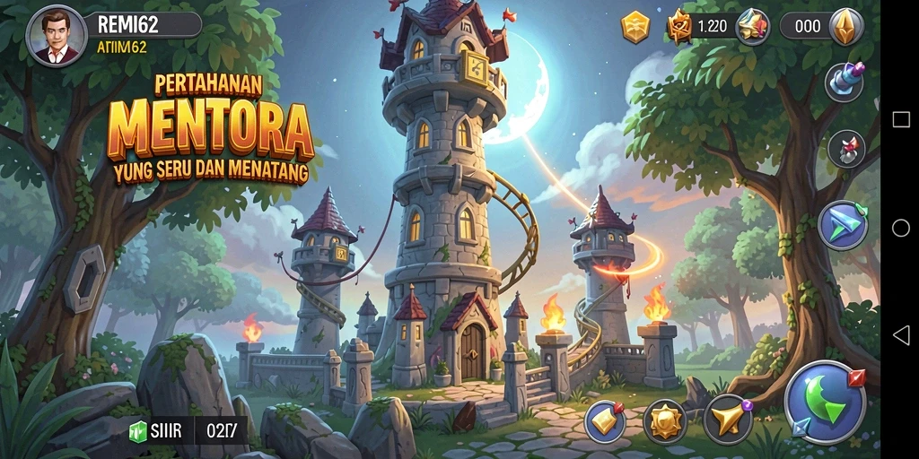 Tangkapan layar utama dari gameplay Tower Defense yang mendebarkan.