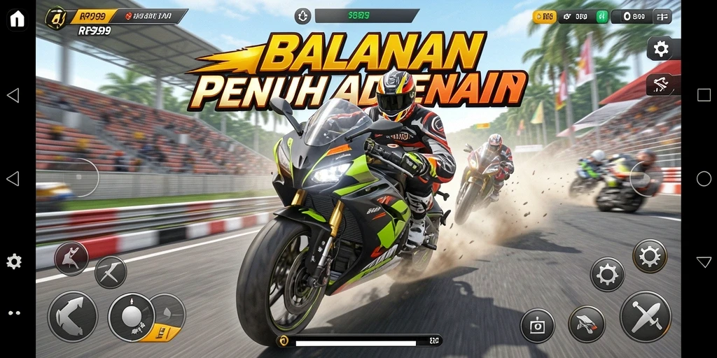 Tampilan utama gameplay RR999 yang mendebarkan saat balapan motor.
