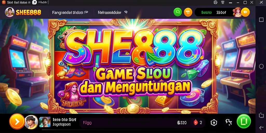 Screenshot utama SHE888 menampilkan gameplay slot yang mendebarkan.