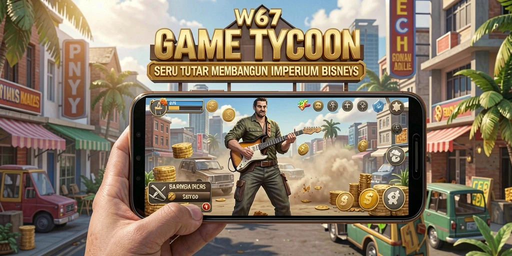 Screenshot W67 menampilkan gameplay seru saat membangun bisnis.
